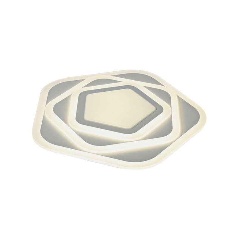 Modern Acrylic Flush Mount Ceiling Light in White for Living Room – Pentagon Contemporary Fixture