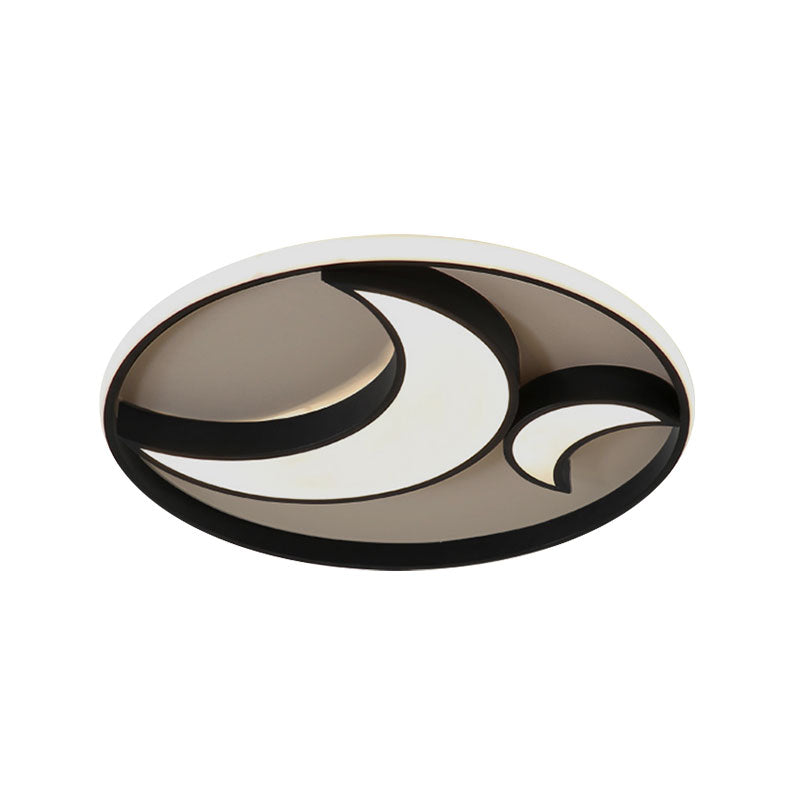 Scandinavian LED Acrylic Moon Flush Mount Ceiling Light: Black Finish, Ideal for Living Room