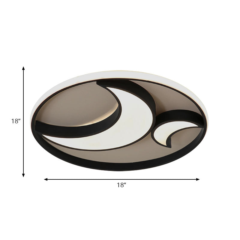 Scandinavian LED Acrylic Moon Flush Mount Ceiling Light: Black Finish, Ideal for Living Room
