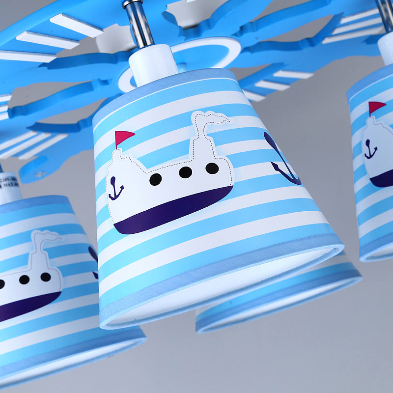 Nautical Semi-Flush Ceiling Light with 4 Wood Lights in Blue for Foyer
