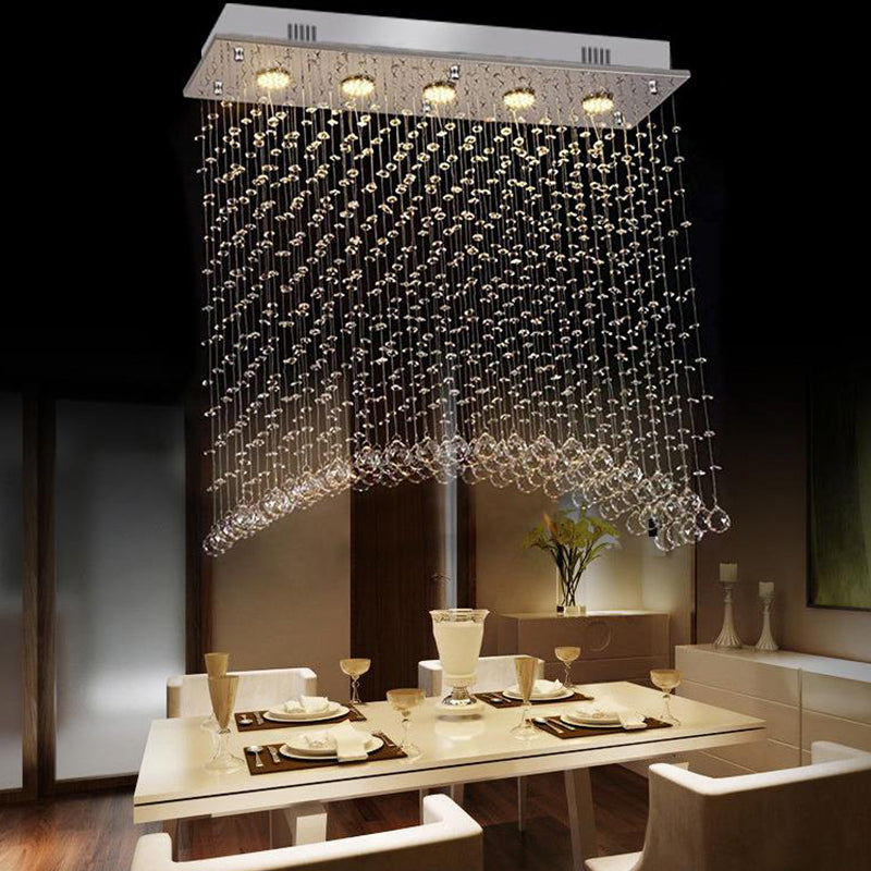 Contemporary Crystal Flush Mount Lighting - Minimalist Linear Design, 5-Light Ceiling Fixture