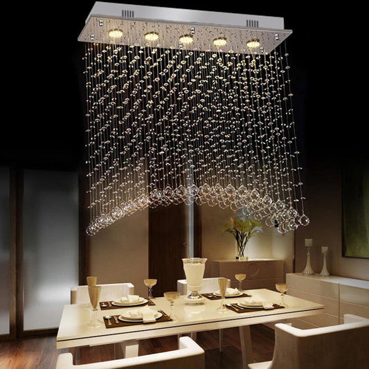 Contemporary Crystal Flush Mount Lighting - Minimalist Linear Design, 5-Light Ceiling Fixture