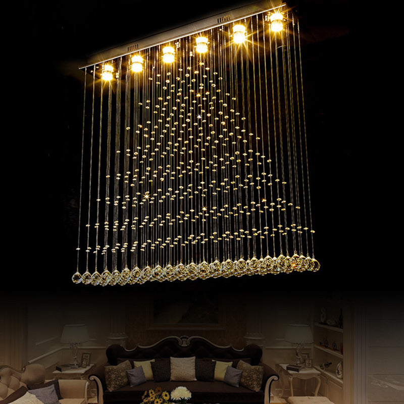 Contemporary Crystal Ball Cascade Flush Ceiling Light - 6 Lights, Nickel Finish