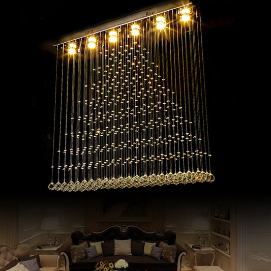 Contemporary Crystal Ball Cascade Flush Ceiling Light - 6 Lights, Nickel Finish
