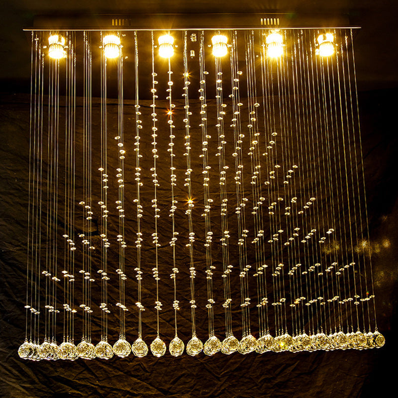 Contemporary Crystal Ball Cascade Flush Ceiling Light - 6 Lights Nickel Finish