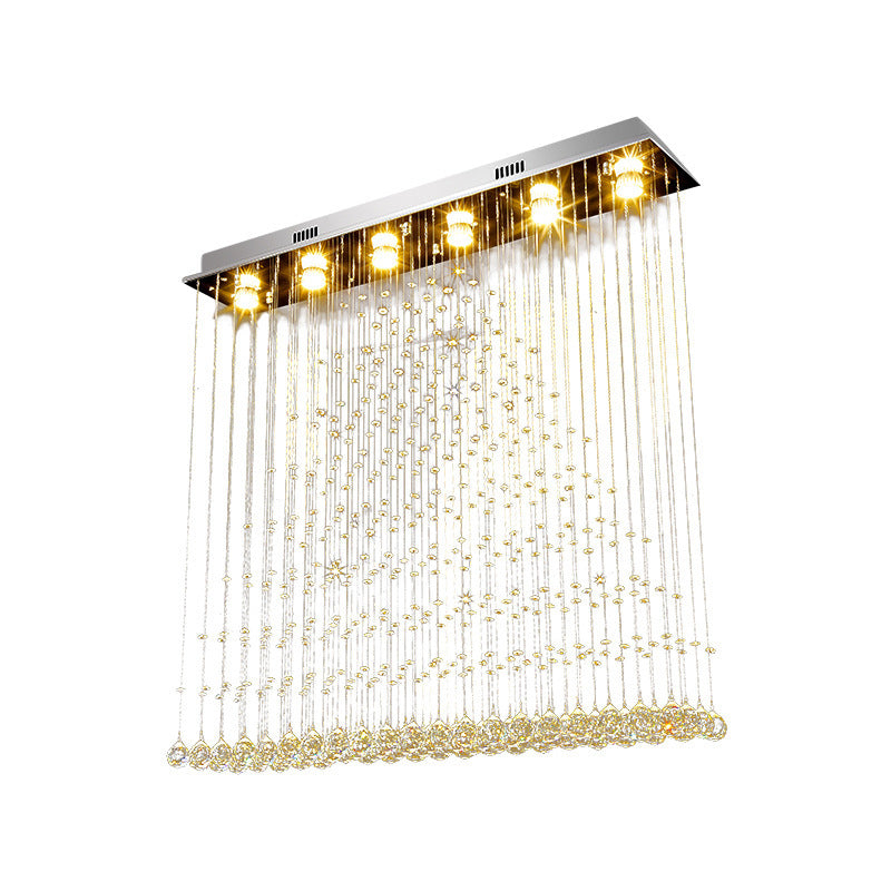 Contemporary Crystal Ball Cascade Flush Ceiling Light - 6 Lights Nickel Finish