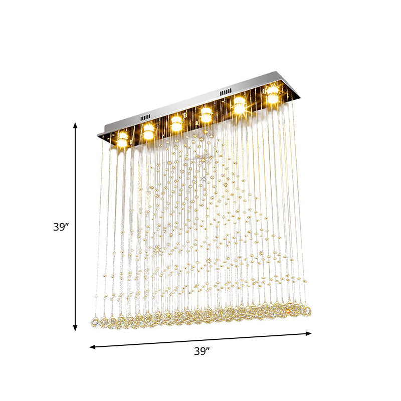 Contemporary Crystal Ball Cascade Flush Ceiling Light - 6 Lights, Nickel Finish