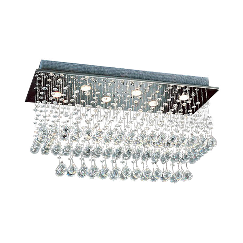 Minimalist Clear Crystal Nickel Flush Mount Ceiling Light