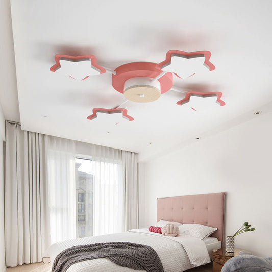 Sleek Pentagram Flush Mount Led Light In Warm/White - Cartoon Acrylic Pink/Blue Lighting