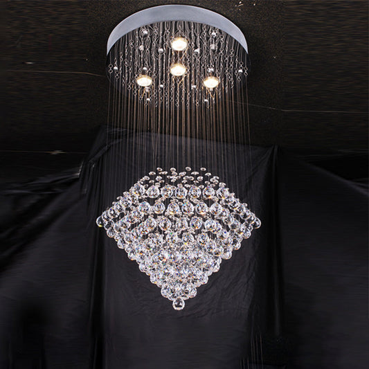 Diamond Shaped Ceiling Light in Contemporary Satin Nickel with Crystal Flush Mount