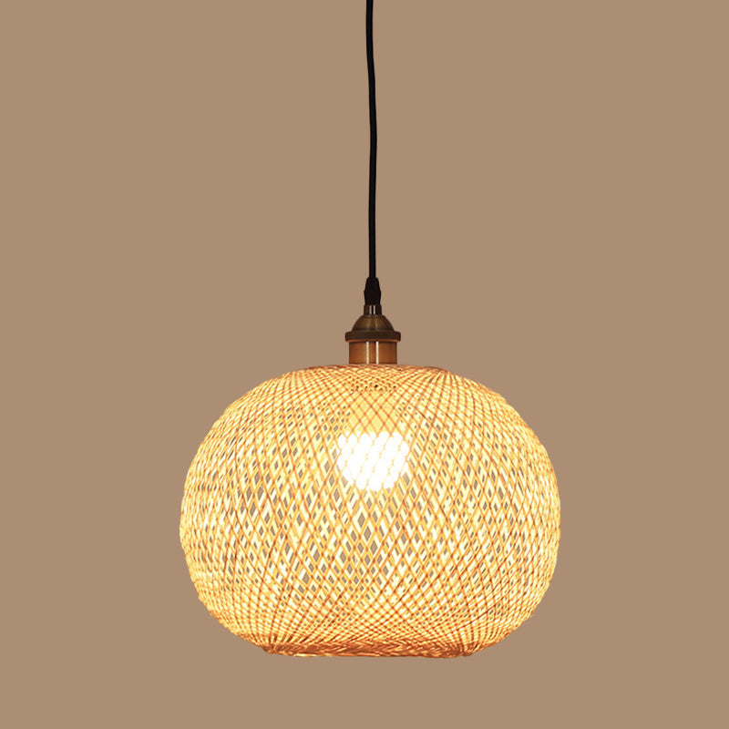 Lampe suspendue beige asiatique 12"/14"/21,5" avec abat-jour en bambou - Lampe suspendue pour salle à manger