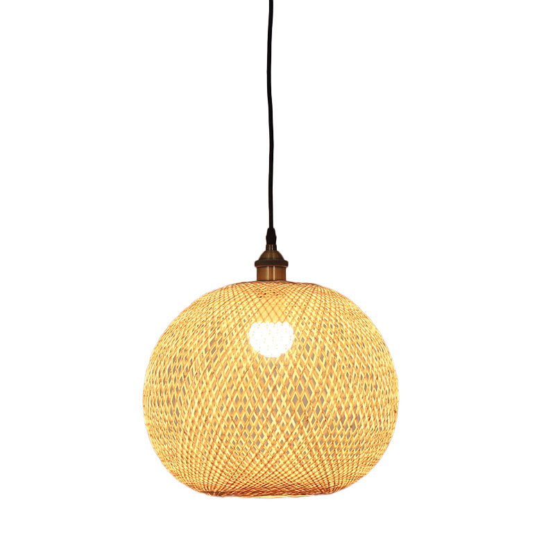 Lampe suspendue beige asiatique 12"/14"/21,5" avec abat-jour en bambou - Lampe suspendue pour salle à manger