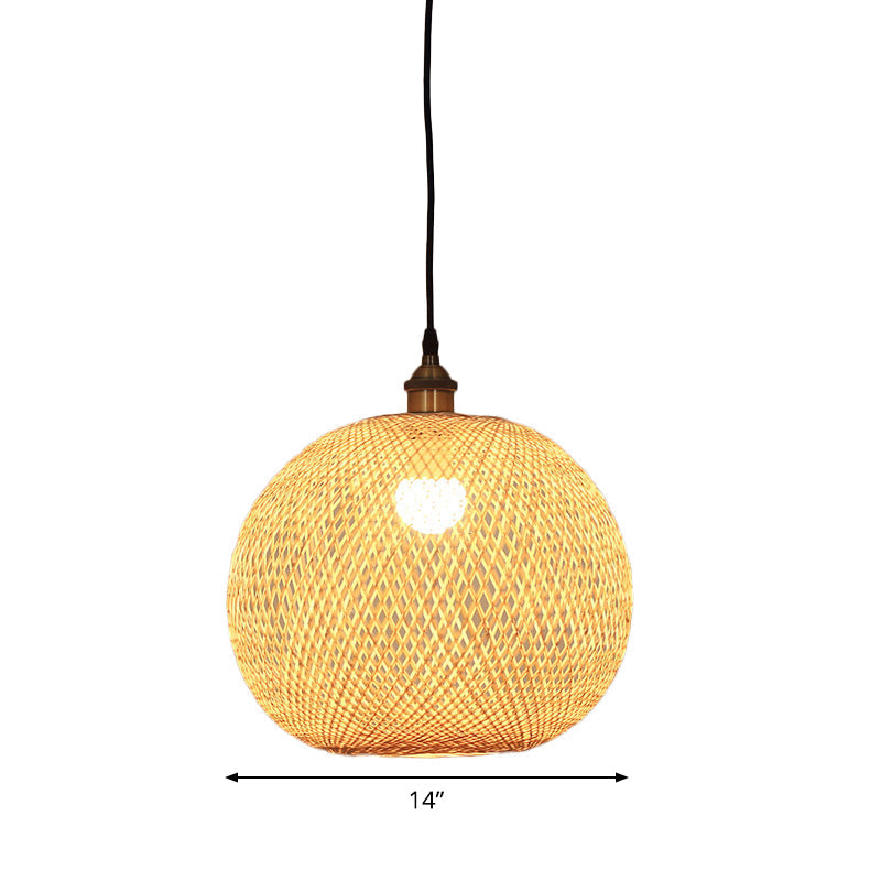 Lampe suspendue beige asiatique 12"/14"/21,5" avec abat-jour en bambou - Lampe suspendue pour salle à manger