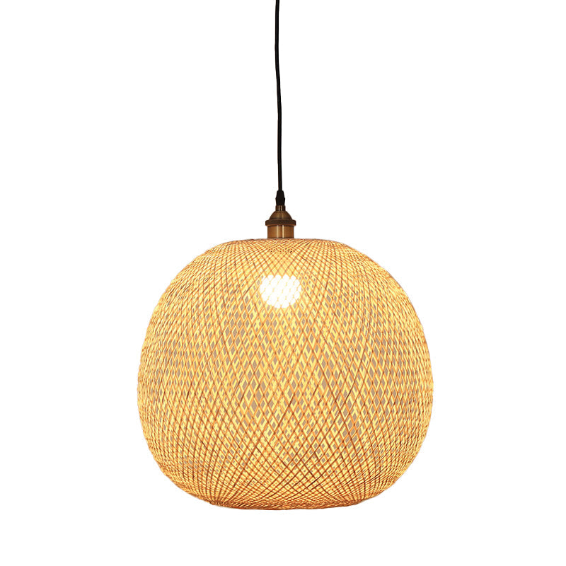 Lampe suspendue beige asiatique 12"/14"/21,5" avec abat-jour en bambou - Lampe suspendue pour salle à manger