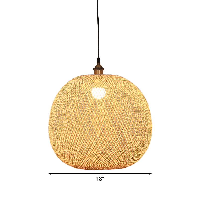 Lampe suspendue beige asiatique 12"/14"/21,5" avec abat-jour en bambou - Lampe suspendue pour salle à manger