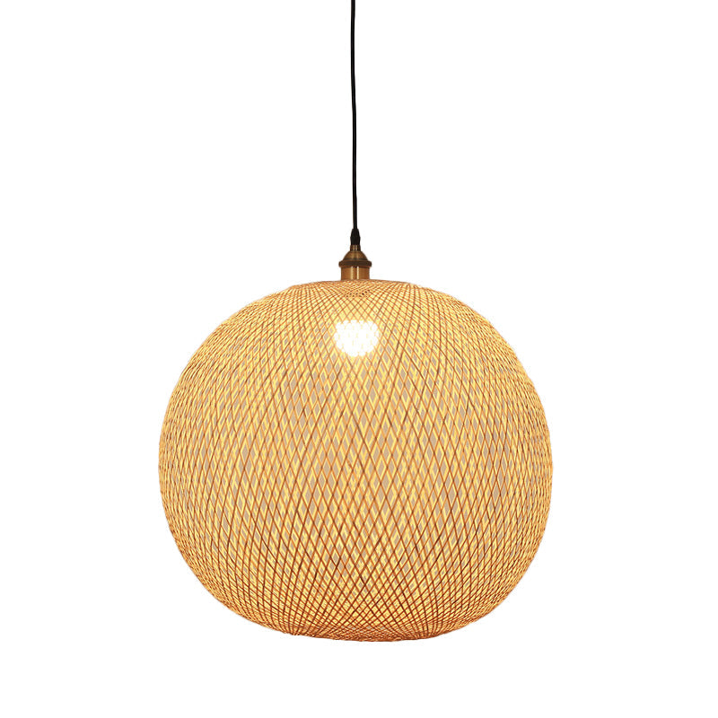 Lampe suspendue beige asiatique 12"/14"/21,5" avec abat-jour en bambou - Lampe suspendue pour salle à manger