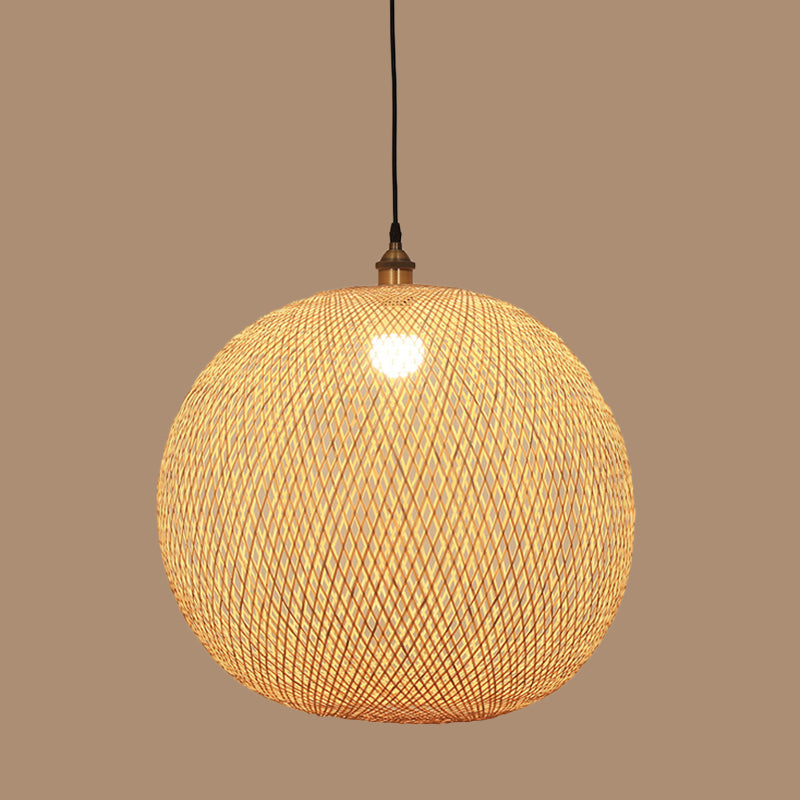Lampe suspendue beige asiatique 12"/14"/21,5" avec abat-jour en bambou - Lampe suspendue pour salle à manger