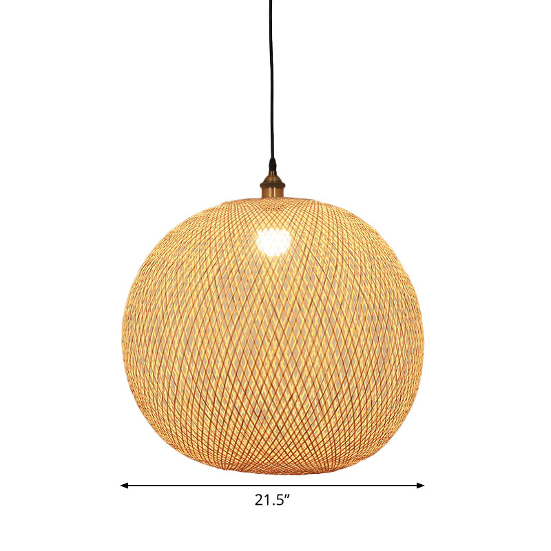 Lampe suspendue beige asiatique 12"/14"/21,5" avec abat-jour en bambou - Lampe suspendue pour salle à manger
