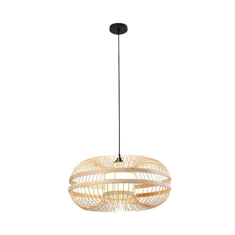 Suspension cylindrique en bambou - Plafonnier de style japonais pour restaurants - Beige