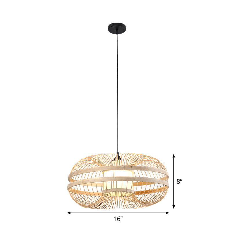 Suspension cylindrique en bambou - Plafonnier de style japonais pour restaurants - Beige