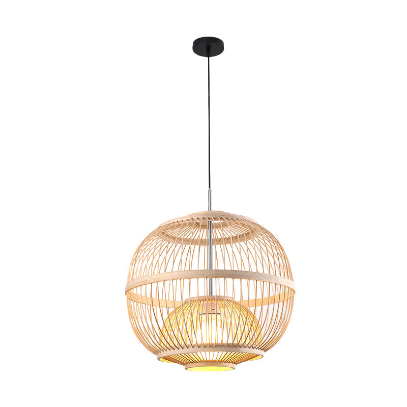 Suspension cylindrique en bambou - Plafonnier de style japonais pour restaurants - Beige