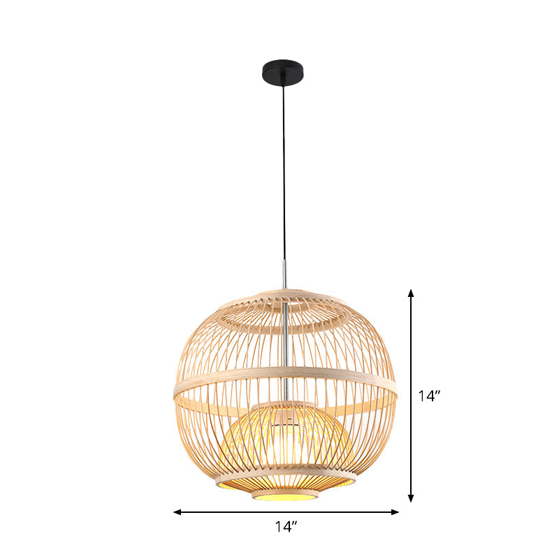 Suspension cylindrique en bambou - Plafonnier de style japonais pour restaurants - Beige