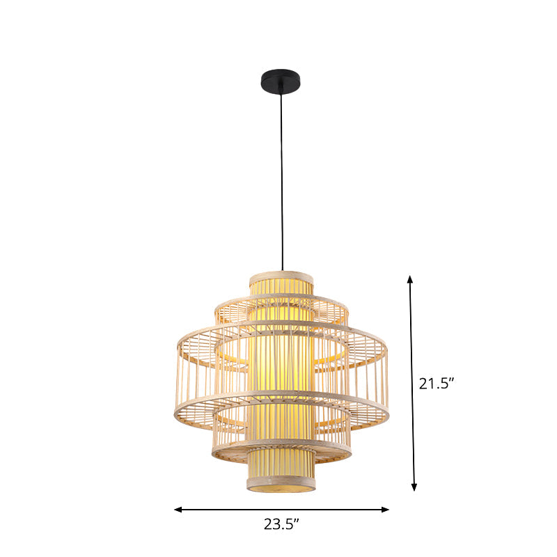 Suspension cylindrique en bambou - Plafonnier de style japonais pour restaurants - Beige
