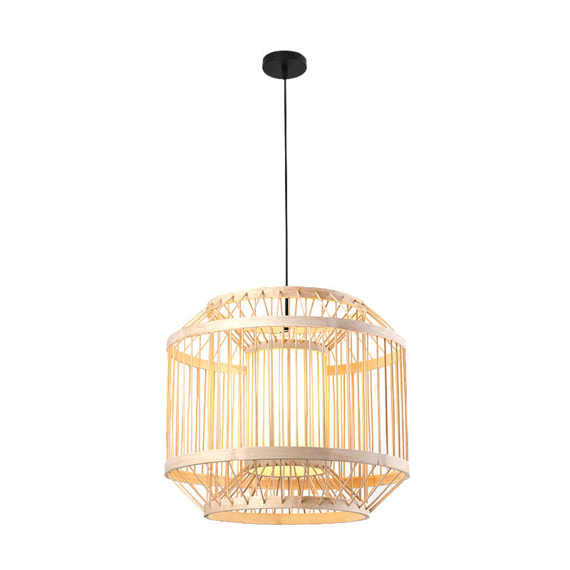 Suspension cylindrique en bambou - Plafonnier de style japonais pour restaurants - Beige