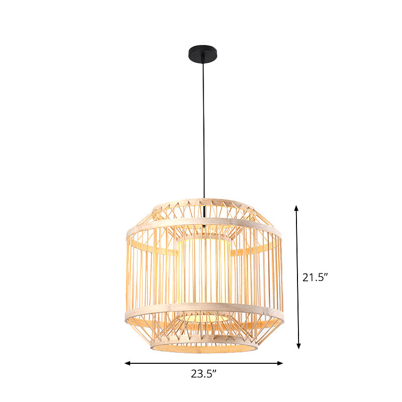 Suspension cylindrique en bambou - Plafonnier de style japonais pour restaurants - Beige