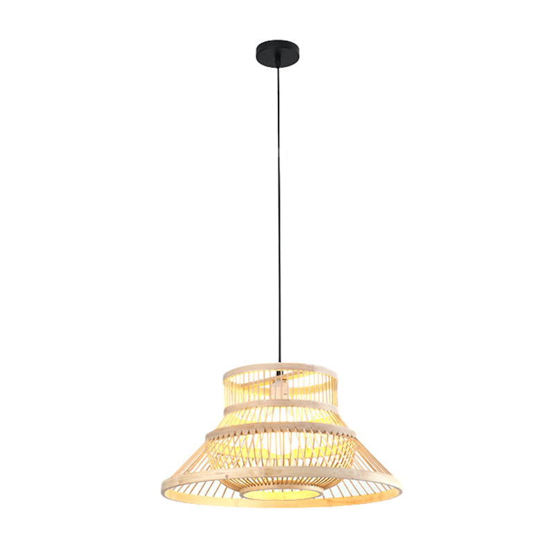 Suspension cylindrique en bambou - Plafonnier de style japonais pour restaurants - Beige