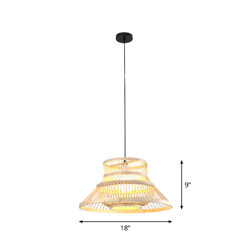 Suspension cylindrique en bambou - Plafonnier de style japonais pour restaurants - Beige