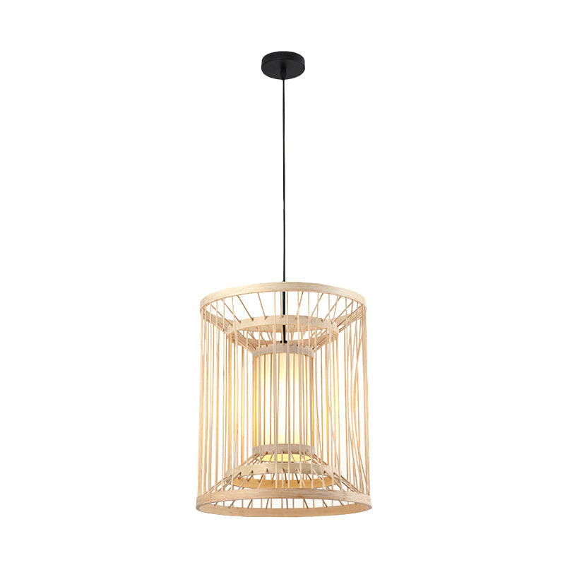 Suspension cylindrique en bambou - Plafonnier de style japonais pour restaurants - Beige