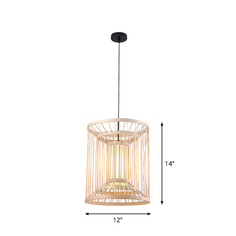 Suspension cylindrique en bambou - Plafonnier de style japonais pour restaurants - Beige