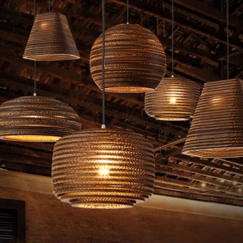 Country Style Trapezoid/Vase Pendant Light Kit - Single Brown Suspension Lamp, 10"/12"/15" Wide