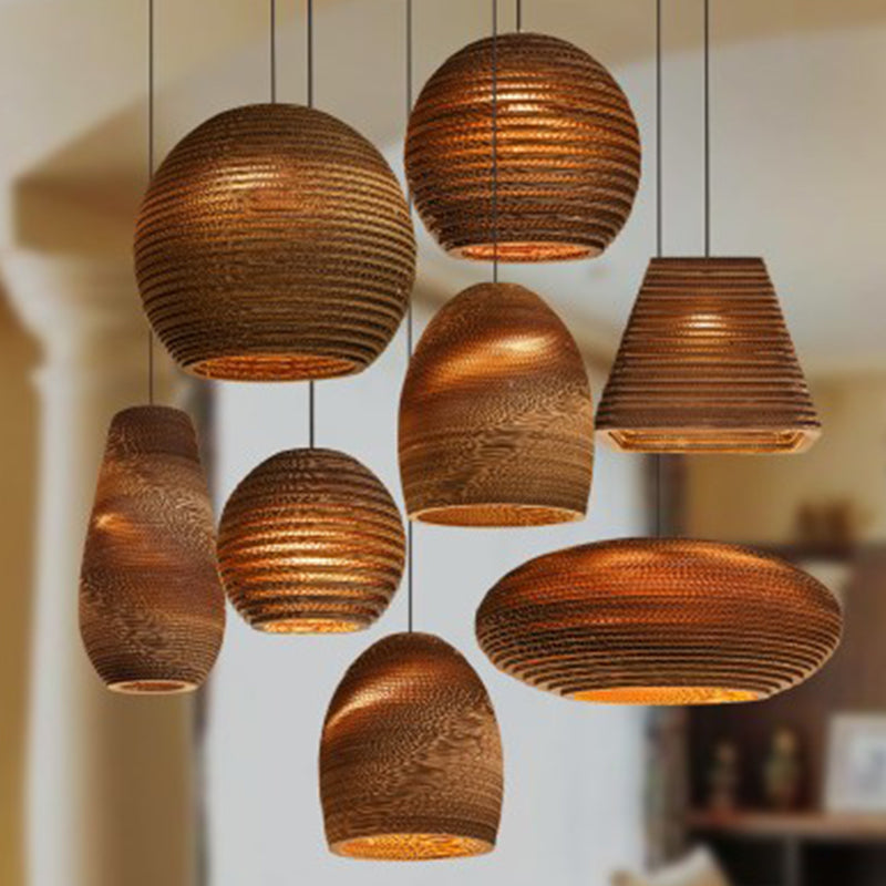 Country Style Trapezoid/Vase Pendant Light Kit - Single Brown Suspension Lamp, 10"/12"/15" Wide