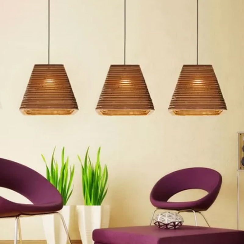 Country Style Trapezoid/Vase Pendant Light Kit - Single Brown Suspension Lamp, 10"/12"/15" Wide