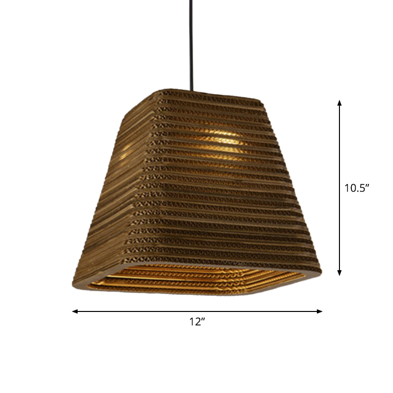 Country Style Trapezoid/Vase Pendant Light Kit - Single Brown Suspension Lamp, 10"/12"/15" Wide