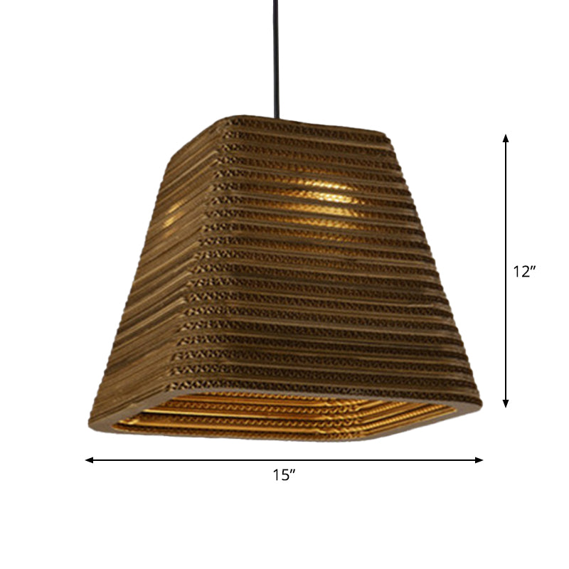 Country Style Trapezoid/Vase Pendant Light Kit - Single Brown Suspension Lamp, 10"/12"/15" Wide
