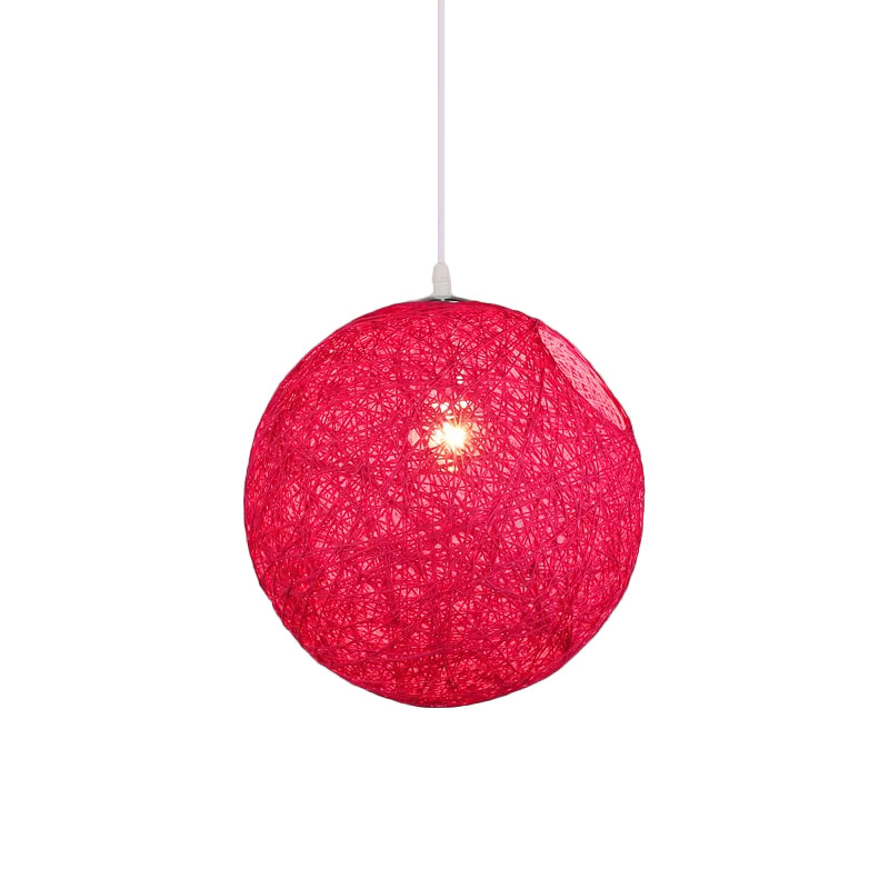Contemporary Rattan Globe Suspension Light - Single-Bulb Blue/Pink/Red Pendant Lamp With Cut-Out
