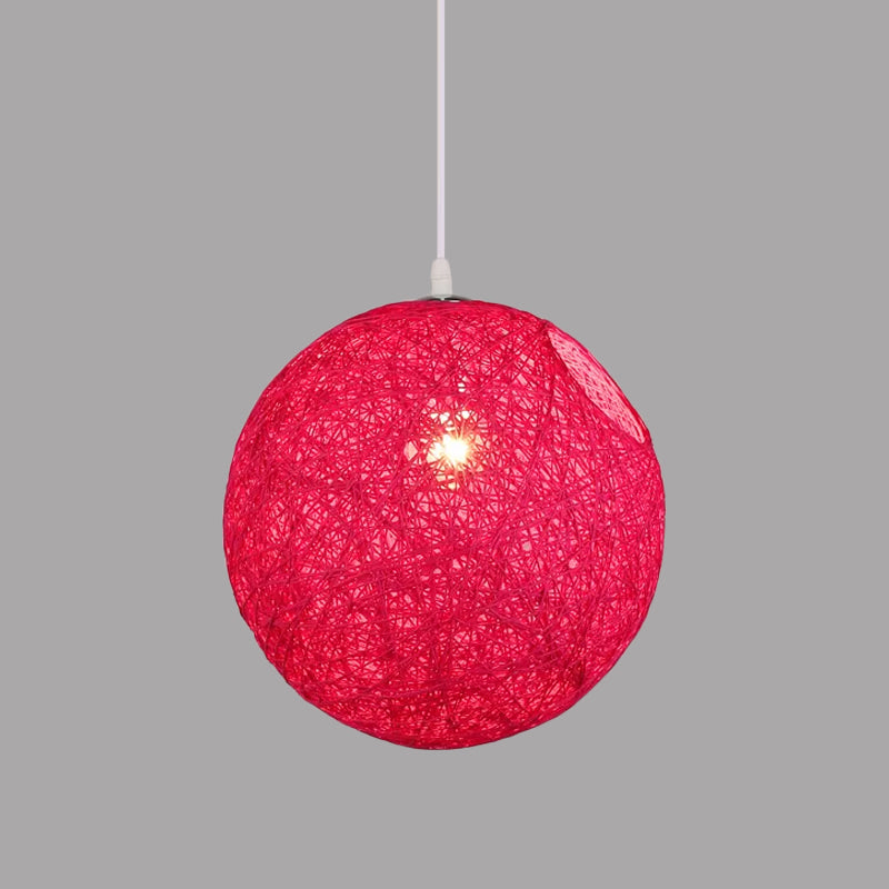 Contemporary Rattan Globe Suspension Light - Single-Bulb Blue/Pink/Red Pendant Lamp With Cut-Out