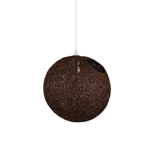 Modern Rattan Globe Pendant Light with Cut-out Hole - Single-Bulb Ceiling Lamp in Blue/Pink/Red