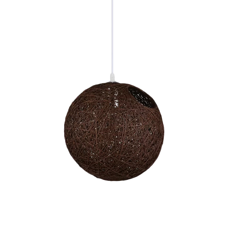 Contemporary Rattan Globe Suspension Light - Single-Bulb Blue/Pink/Red Pendant Lamp With Cut-Out