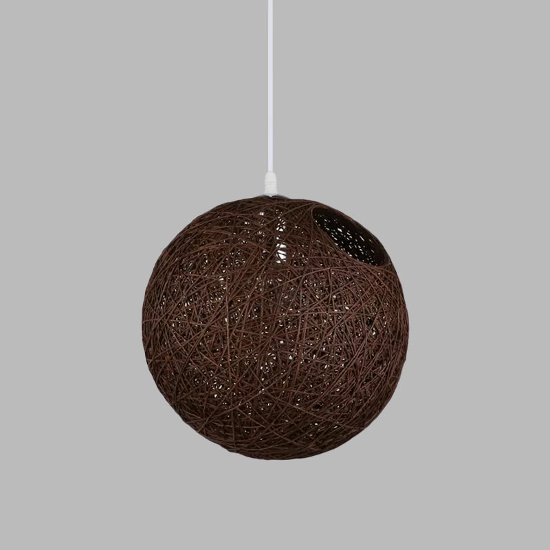Contemporary Rattan Globe Suspension Light - Single-Bulb Blue/Pink/Red Pendant Lamp With Cut-Out