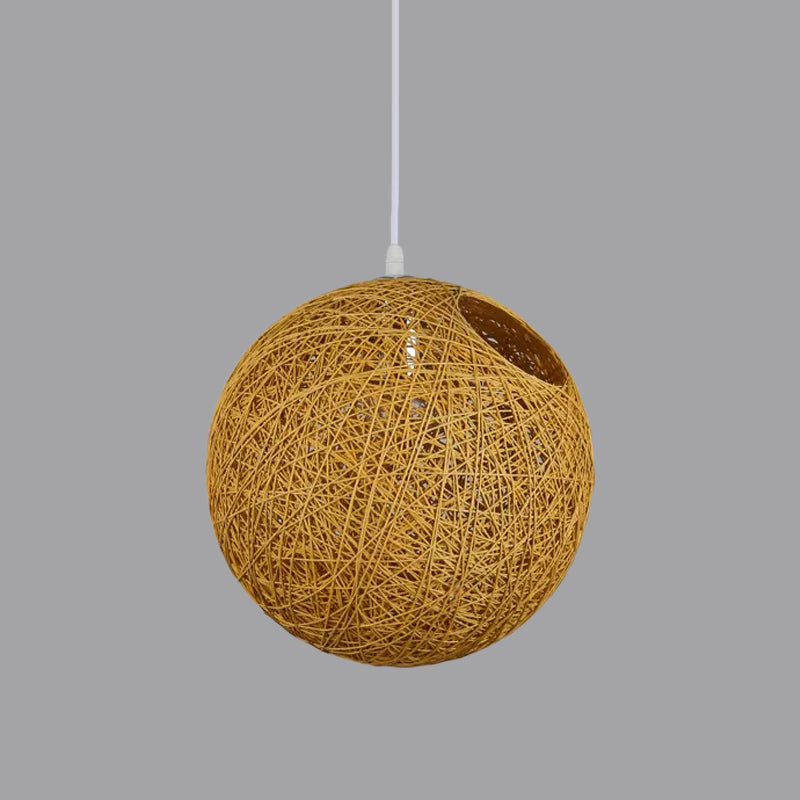 Contemporary Rattan Globe Suspension Light - Single-Bulb Blue/Pink/Red Pendant Lamp With Cut-Out