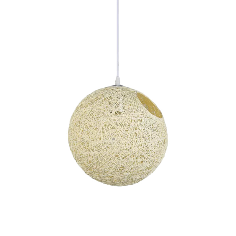 Contemporary Rattan Globe Suspension Light - Single-Bulb Blue/Pink/Red Pendant Lamp With Cut-Out