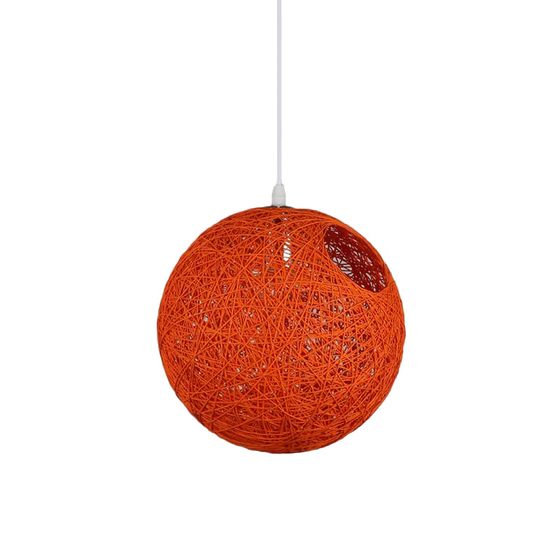 Contemporary Rattan Globe Suspension Light - Single-Bulb Blue/Pink/Red Pendant Lamp With Cut-Out