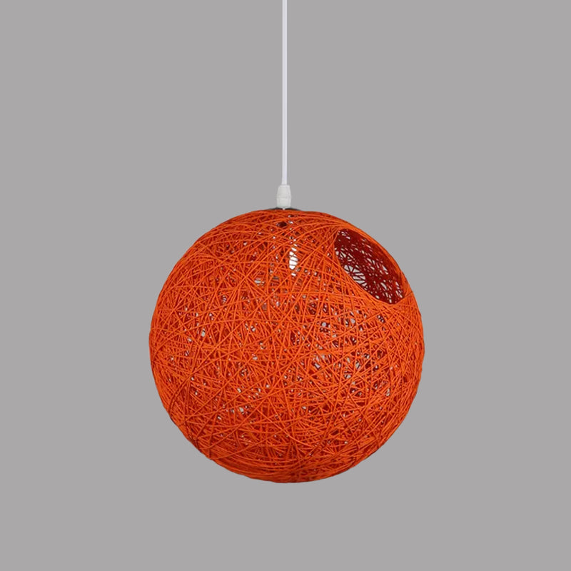 Modern Rattan Globe Pendant Light with Cut-out Hole - Single-Bulb Ceiling Lamp in Blue/Pink/Red