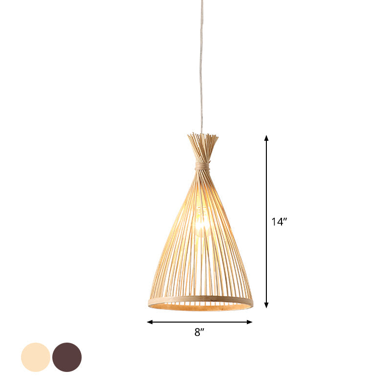 Japanese Style Wood Funnel Pendant Light - 1 Head - 8"/10"/12" Wide - Ceiling Hang Lamp in Beige/Coffee