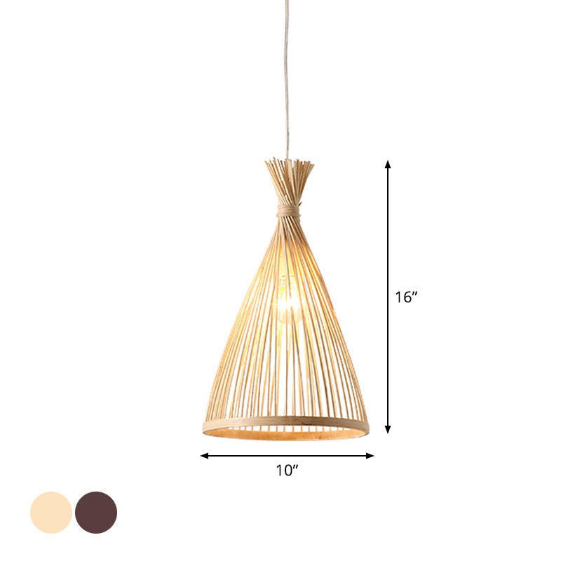 Japanese Style Wood Funnel Pendant Light - 1 Head - 8"/10"/12" Wide - Ceiling Hang Lamp in Beige/Coffee