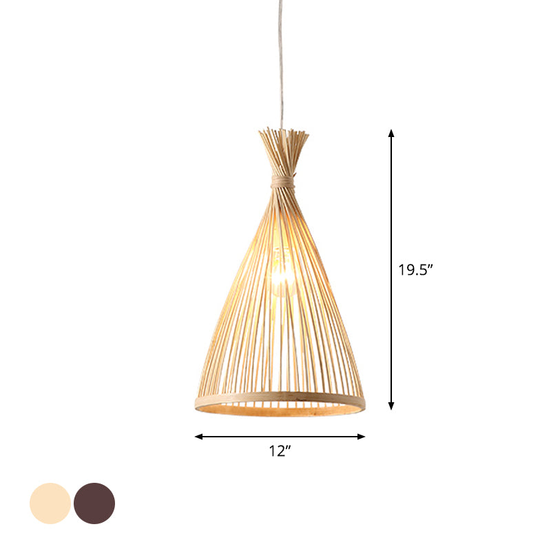Japanese Style Wood Funnel Pendant Light - 1 Head - 8"/10"/12" Wide - Ceiling Hang Lamp in Beige/Coffee